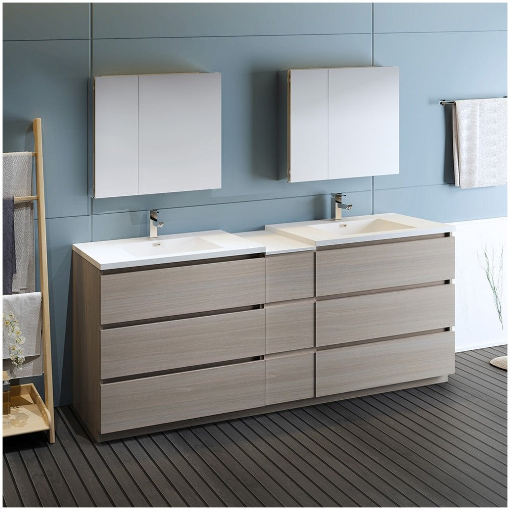 84 Gray Wood Free Standing Double Sink Bathroom Vanity w/ Medicine Cabinet