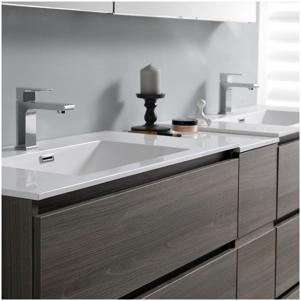 84 Gray Wood Free Standing Double Sink Bathroom Vanity w/ Medicine Cabinet