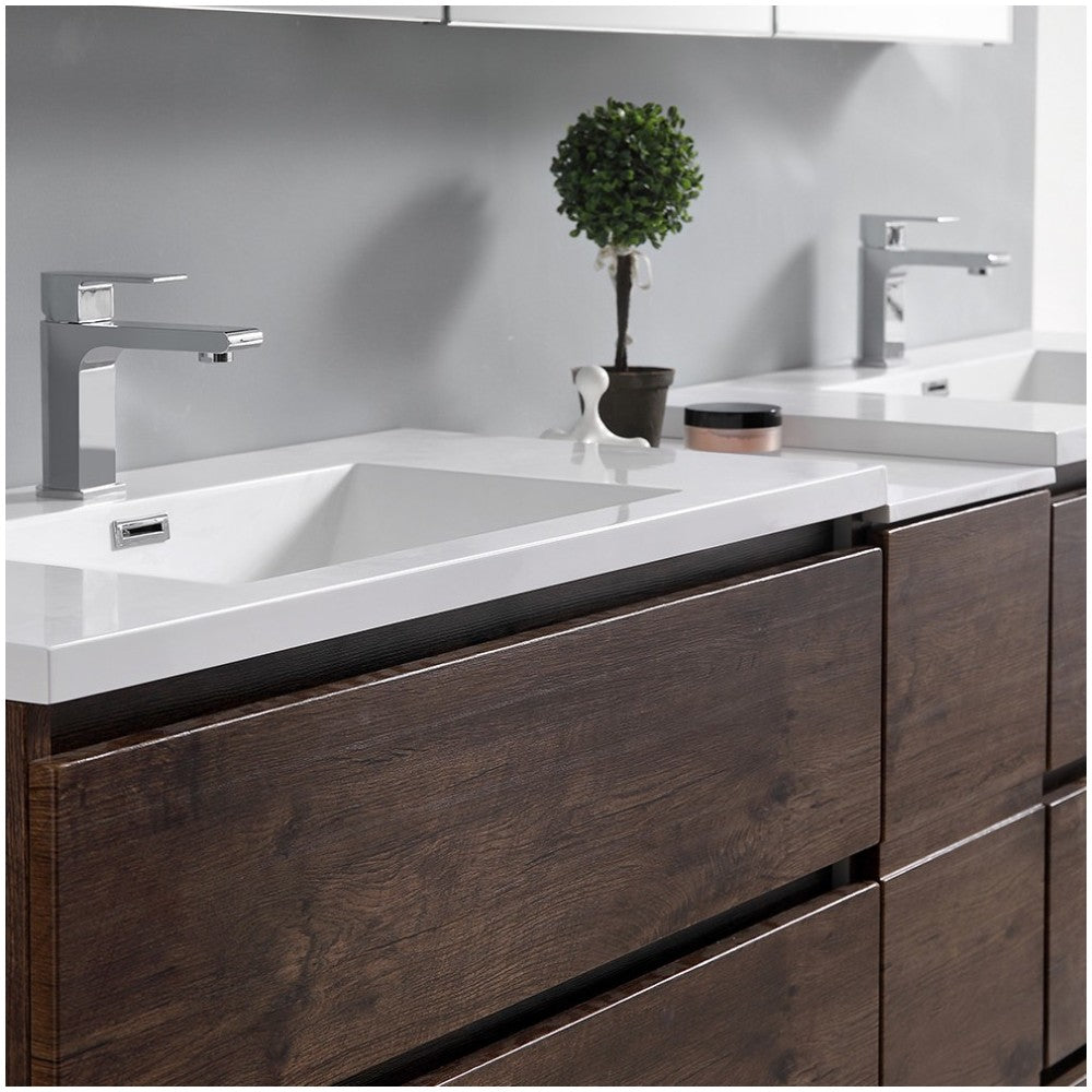 84 Rosewood Free Standing Double Sink Bathroom Cabinet w/ Integrated Sinks