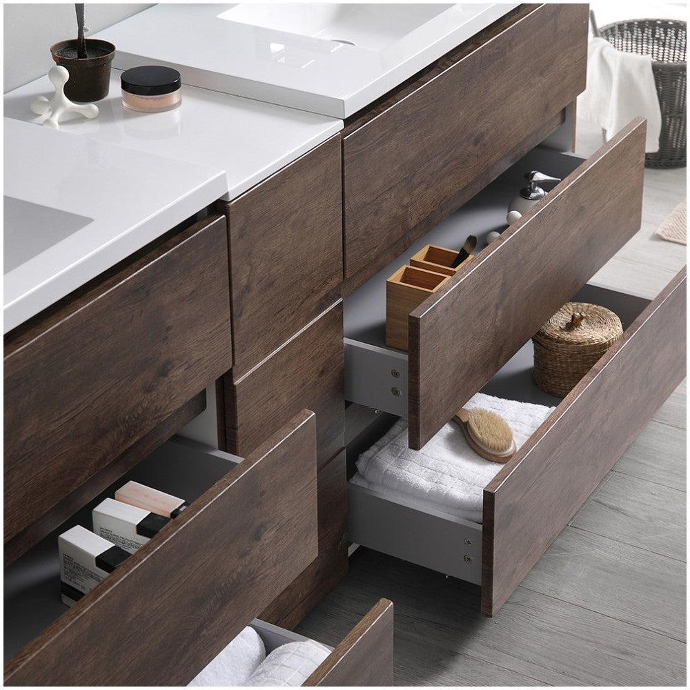 84 Rosewood Free Standing Double Sink Bathroom Cabinet w/ Integrated Sinks