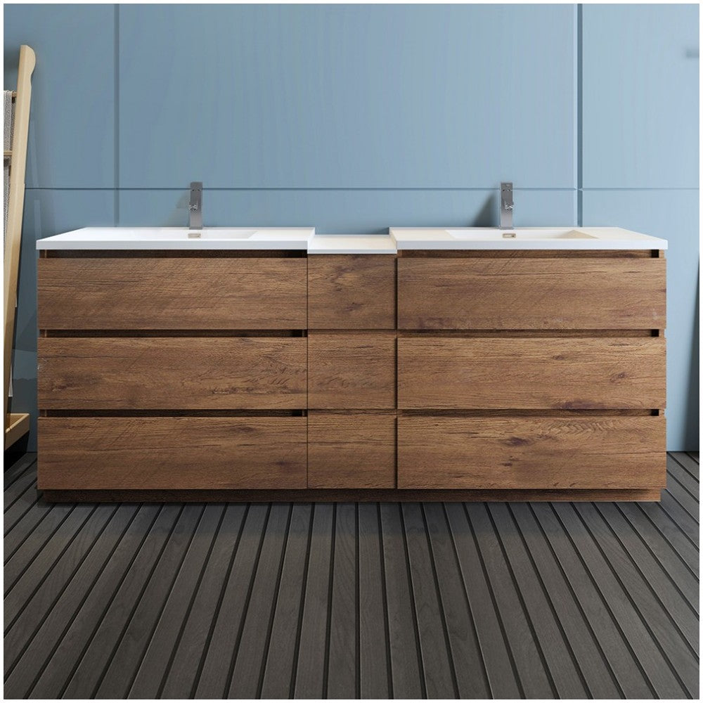 84 Rosewood Free Standing Double Sink Bathroom Cabinet w/ Integrated Sinks