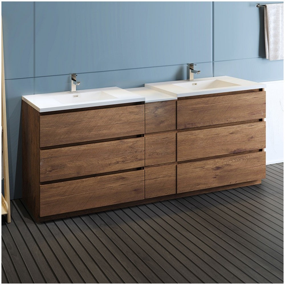 84 Rosewood Free Standing Double Sink Bathroom Cabinet w/ Integrated Sinks