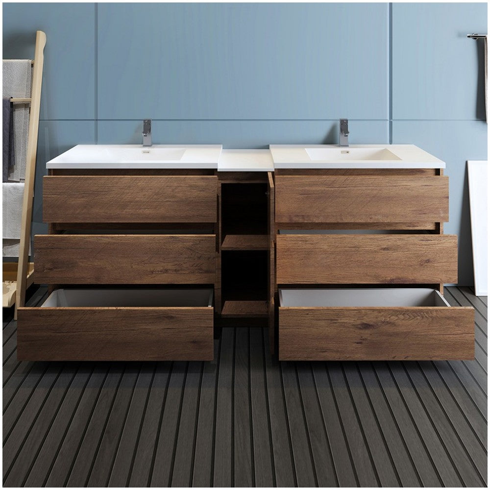 84 Rosewood Free Standing Double Sink Bathroom Cabinet w/ Integrated Sinks