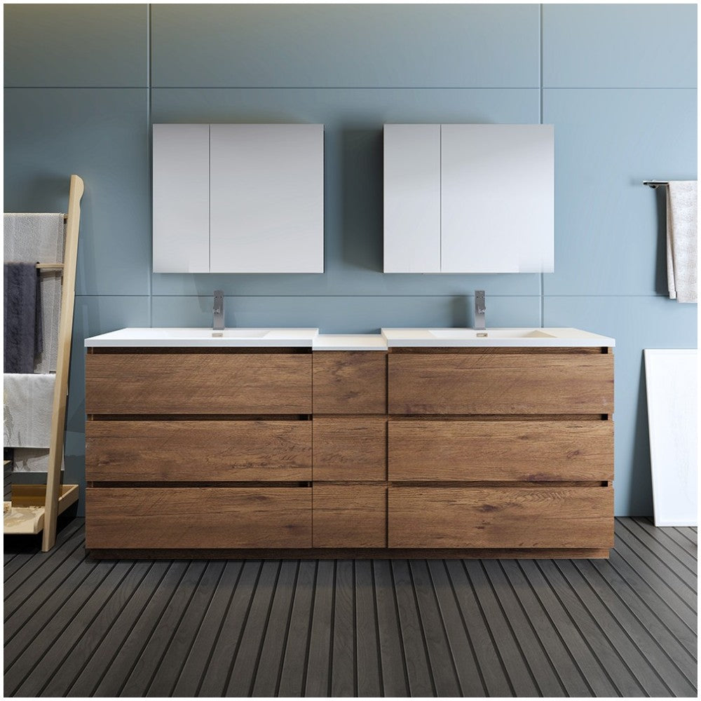 84 Rosewood Free Standing Double Sink Modern Bathroom Vanity w/ Medicine Cabinet