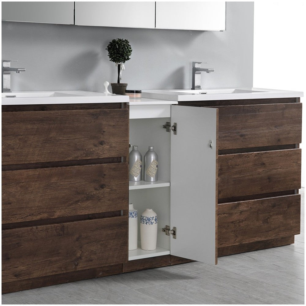 84 Rosewood Free Standing Double Sink Modern Bathroom Vanity w/ Medicine Cabinet