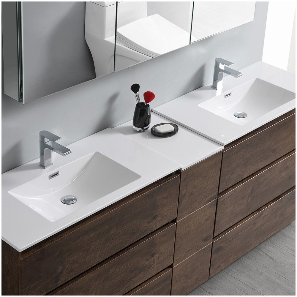 84 Rosewood Free Standing Double Sink Modern Bathroom Vanity w/ Medicine Cabinet
