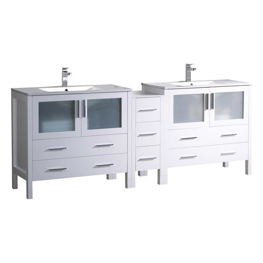 84 White Double Sink Bathroom Cabinets w/ Integrated Sinks, FCB62-361236WH-I