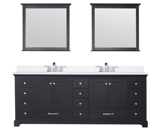 84" Espresso Double Vanity, Quartz Top, Square Sinks, 34" Mirrors With Faucets