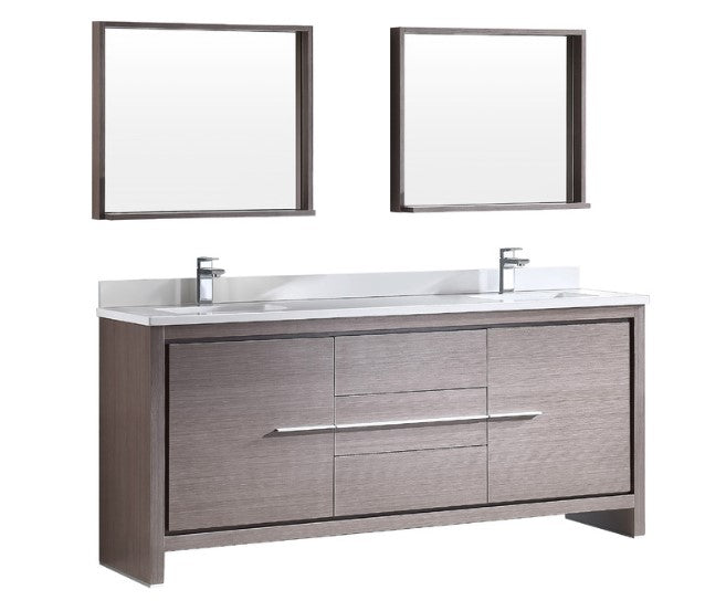 Fresca Allier 72" Gray Oak Modern Double Sink Bathroom Vanity With Mirror