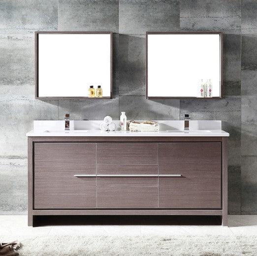 Fresca Allier 72" Gray Oak Modern Double Sink Bathroom Vanity With Mirror