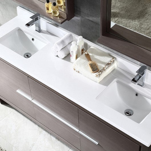 Fresca Allier 72" Gray Oak Modern Double Sink Bathroom Vanity With Mirror