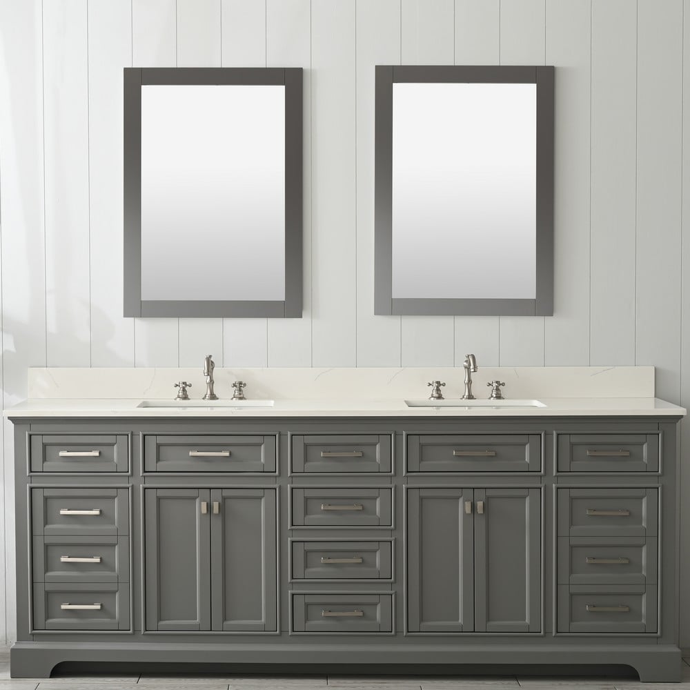 Design Element ML-84-GY Milano 84 Inch Bath Vanity in Gray with White Quartz Top