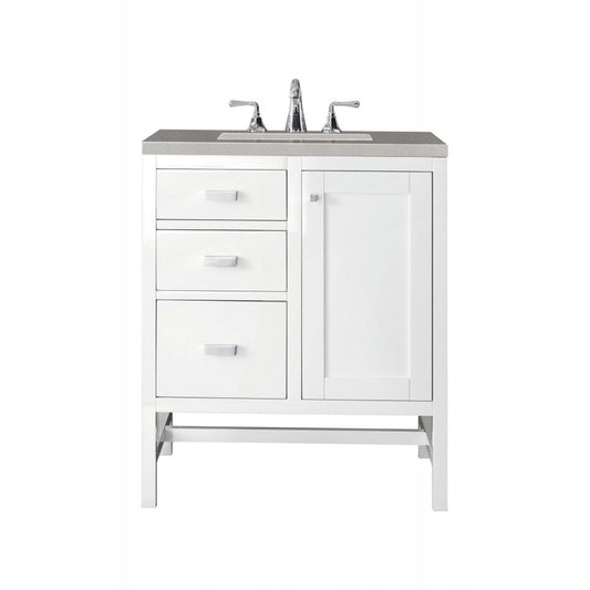 Addison 30" Single Vanity Cabinet, Glossy White, w/ 3 CM Gray Expo Quartz Top