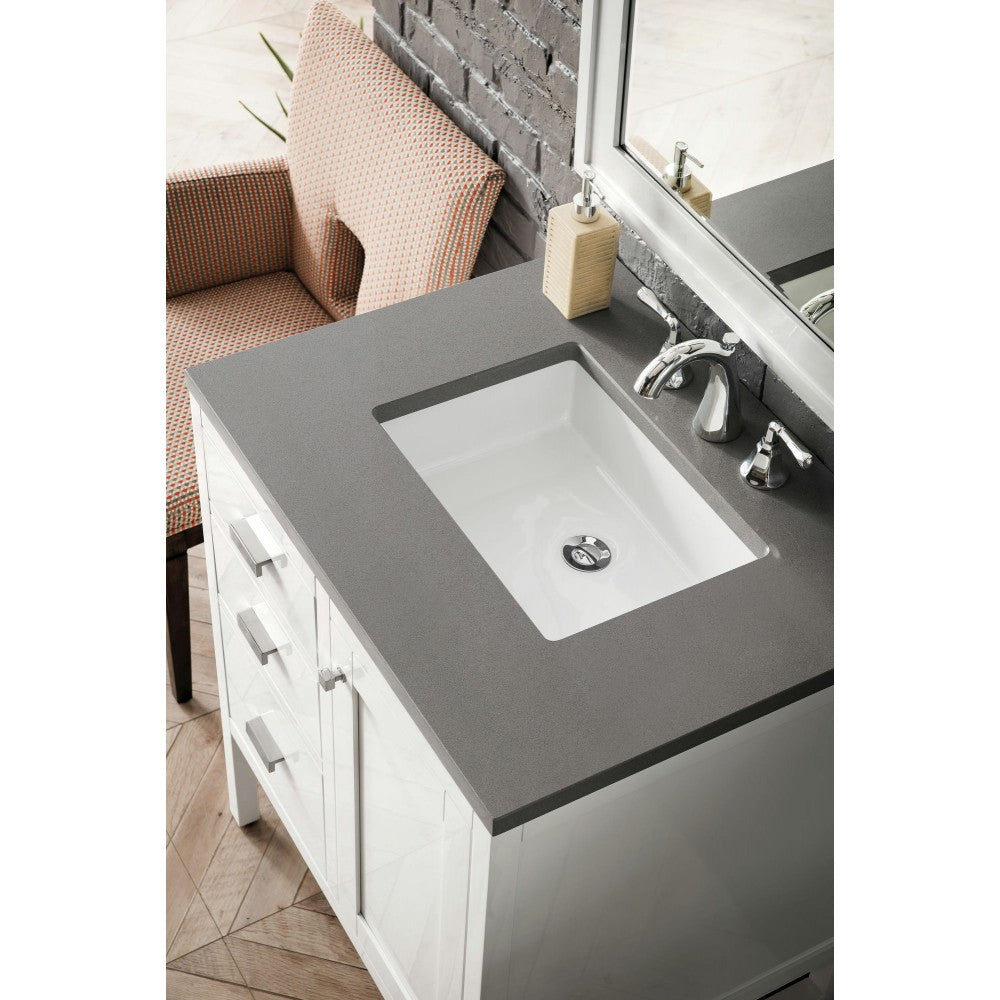 Addison 30" Single Vanity Cabinet, Glossy White, w/ 3 CM Gray Expo Quartz Top