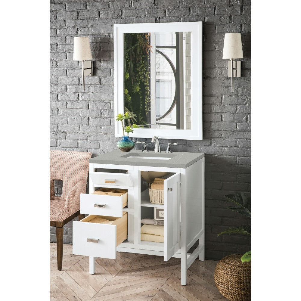 Addison 30" Single Vanity Cabinet, Glossy White, w/ 3 CM Eternal Serena Top