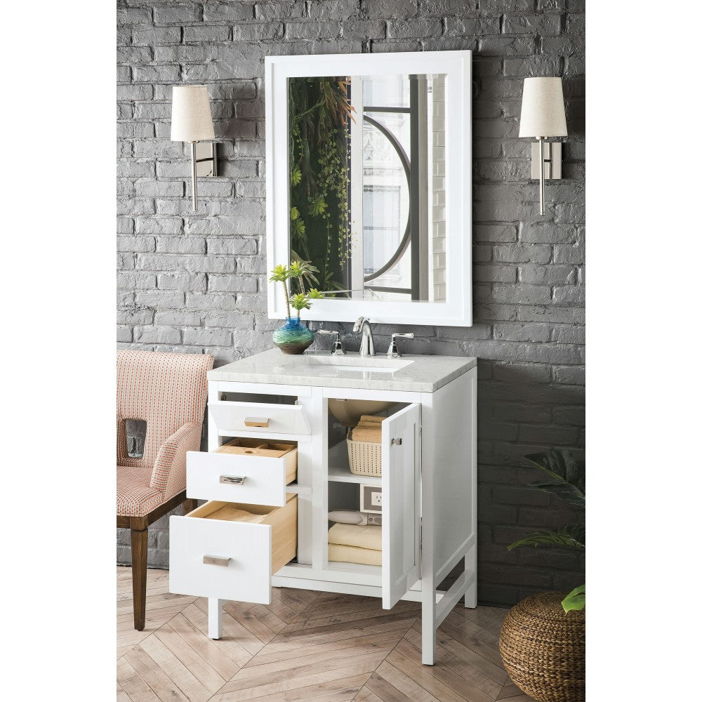 Addison 30" Single Vanity, Glossy White, w/ 3 CM Arctic Fall Solid Surface Top