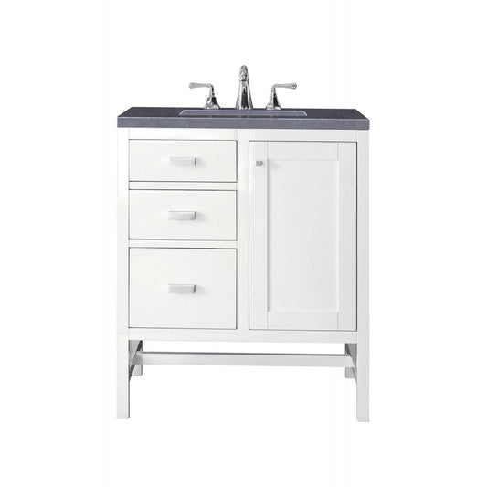 Addison 30" Single Vanity, Glossy White, w/ 3 CM Charcoal Soapstone Quartz Top