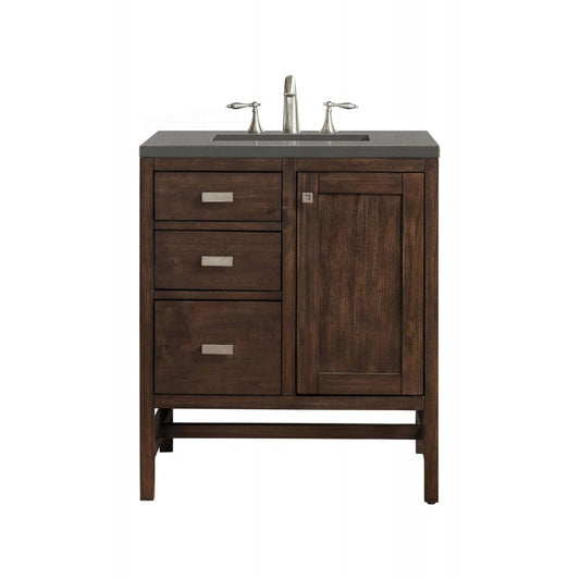 Addison 30" Single Vanity, Mid Century Acacia, w/ 3 CM Gray Expo Quartz Top