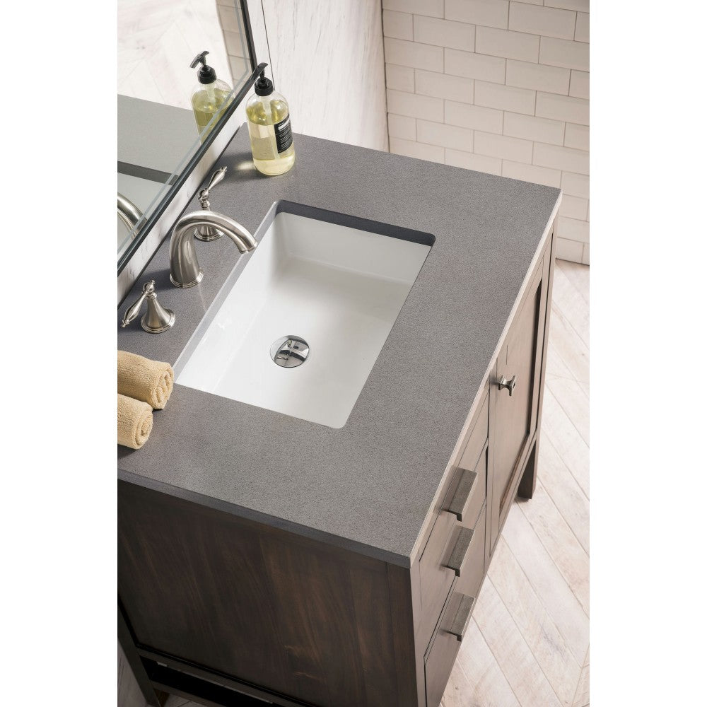 Addison 30" Single Vanity, Mid Century Acacia, w/ 3 CM Gray Expo Quartz Top