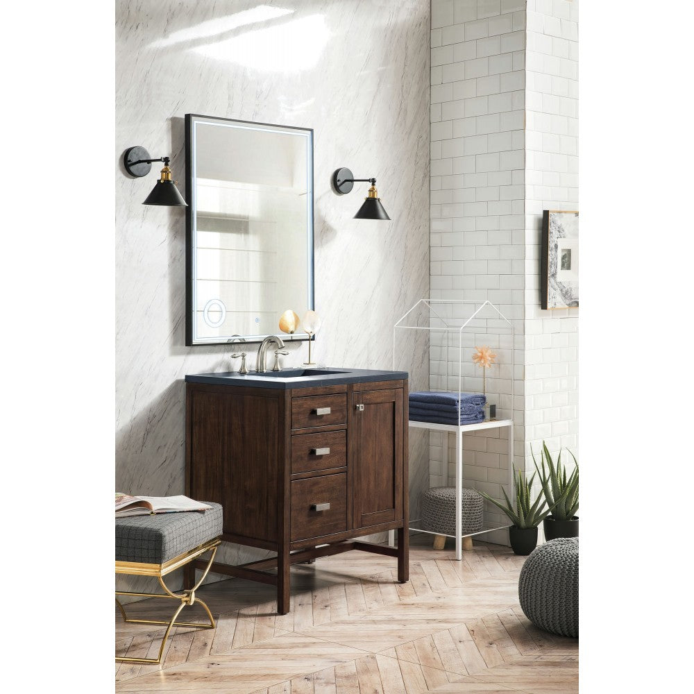 Addison 30" Single Vanity Mid Century Acacia w/3 CM Soapstone Quartz Top