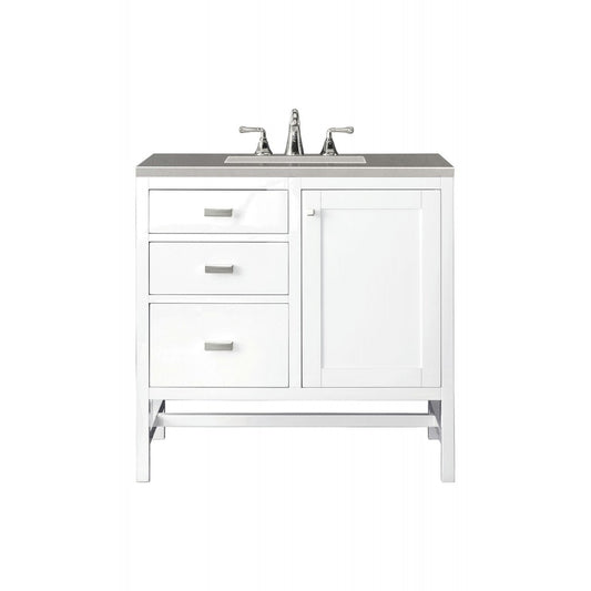Addison 36" Single Vanity Cabinet, Glossy White, w/ 3 CM Gray Expo Quartz Top