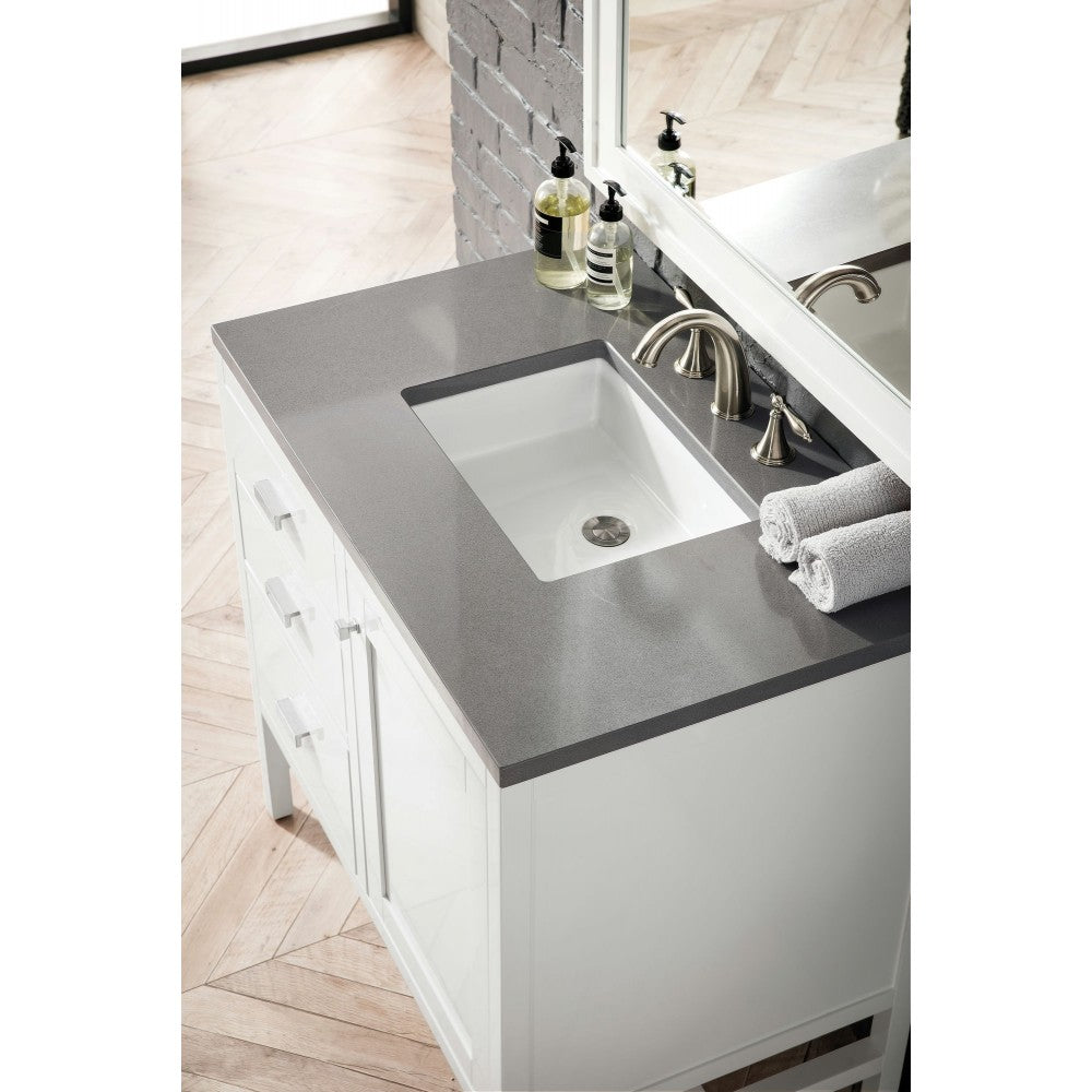 Addison 36" Single Vanity Cabinet, Glossy White, w/ 3 CM Gray Expo Quartz Top
