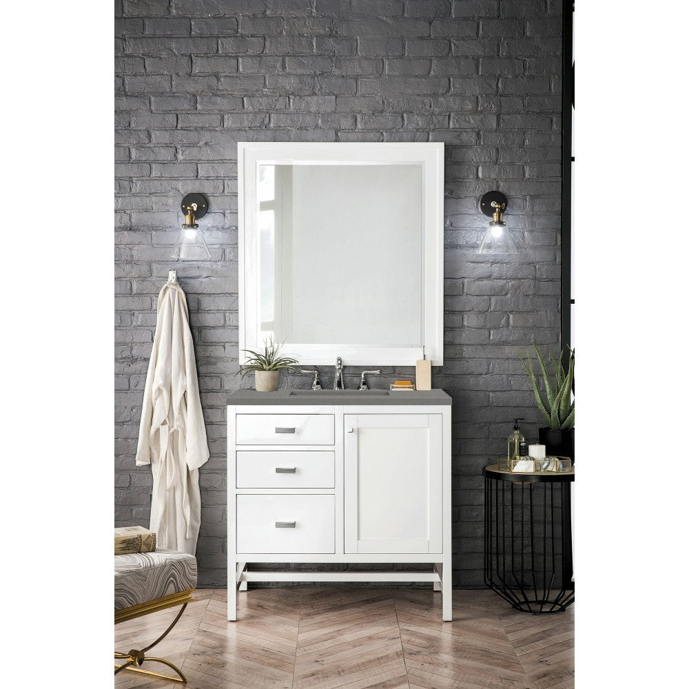 Addison 36" Single Vanity Cabinet, Glossy White, w/ 3 CM Gray Expo Quartz Top