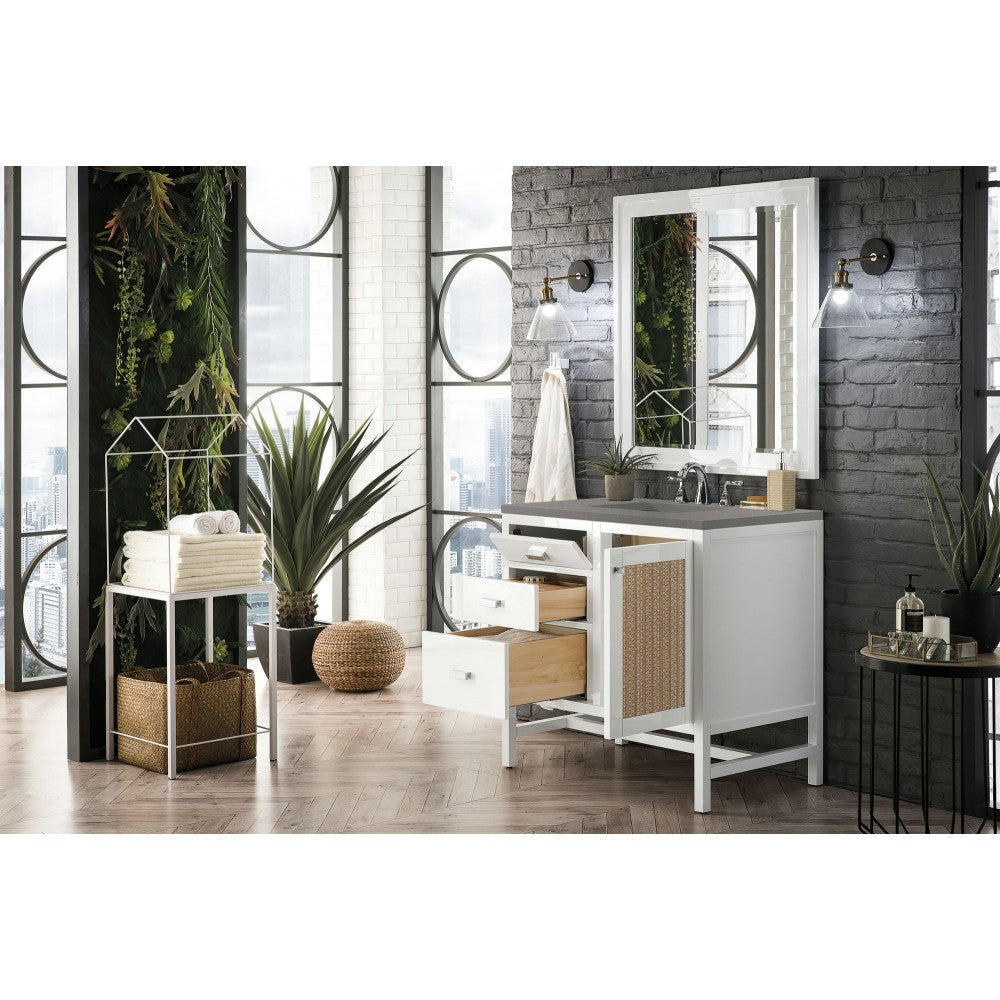 Addison 36" Single Vanity Cabinet, Glossy White, w/ 3 CM Gray Expo Quartz Top