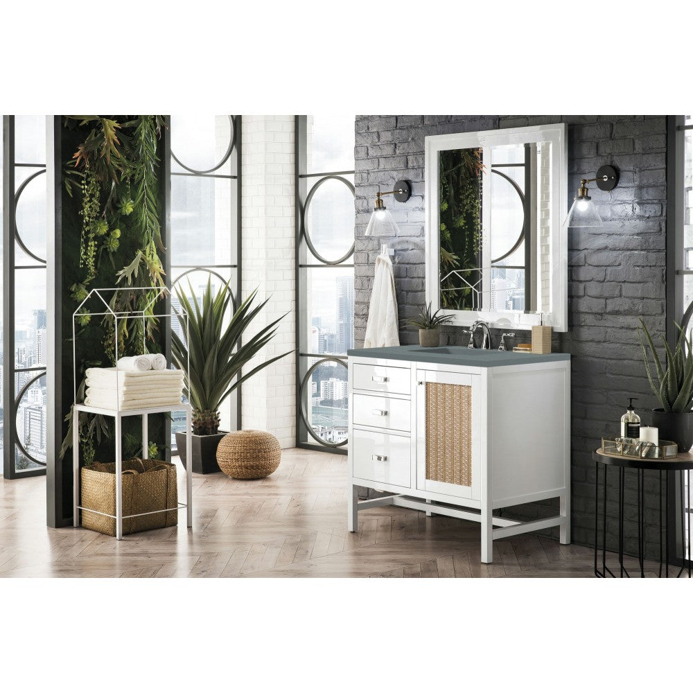 Addison 36" Single Vanity Cabinet, Glossy White, w/ 3 CM Cala Blue Top