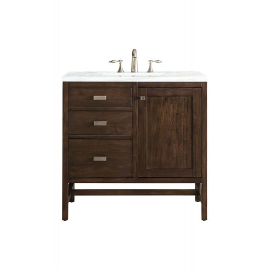 Addison 36" Single Vanity Mid Century Acacia w/3 CM Arctic Fall Surface Top