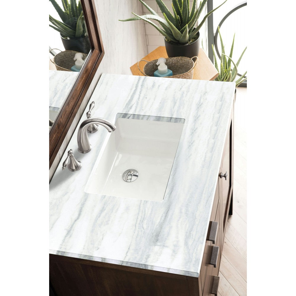Addison 36" Single Vanity Mid Century Acacia w/3 CM Arctic Fall Surface Top