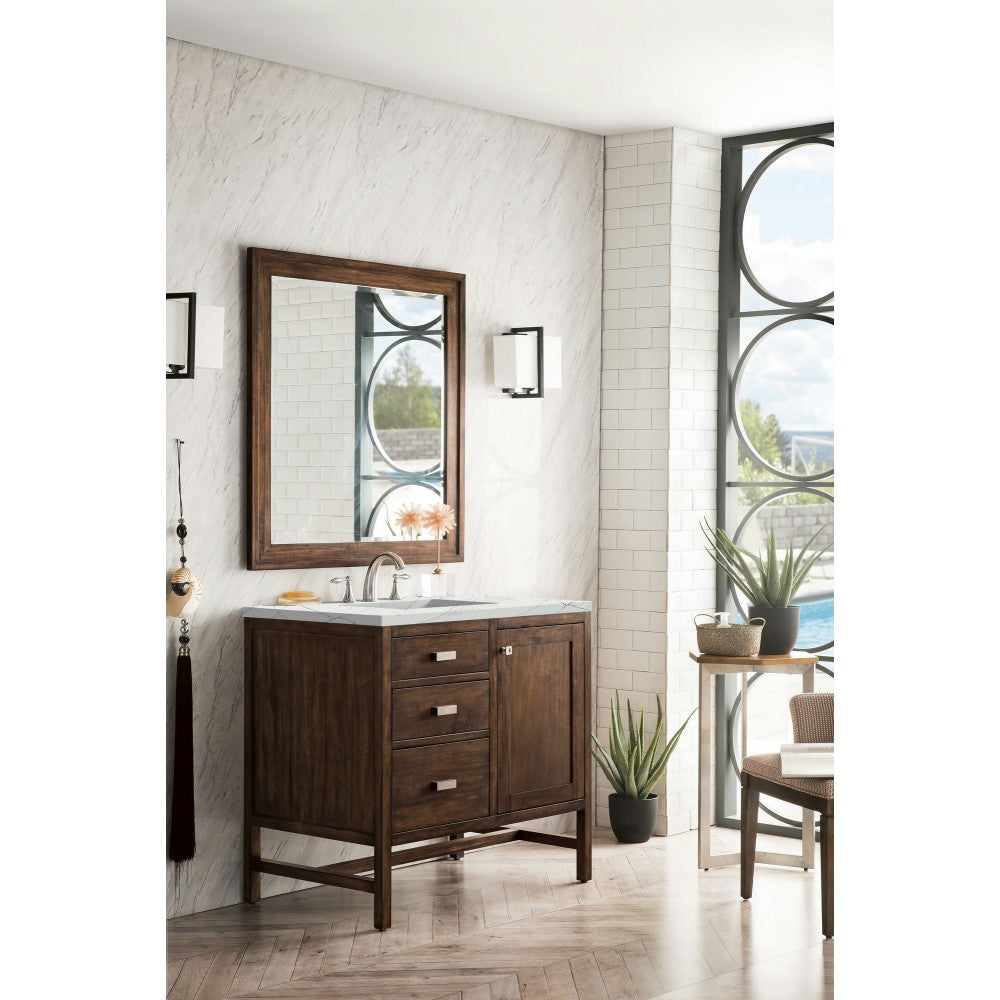 Addison 36" Single Vanity Mid Century Acacia w/ 3 CM Ethereal Noctis Quartz Top