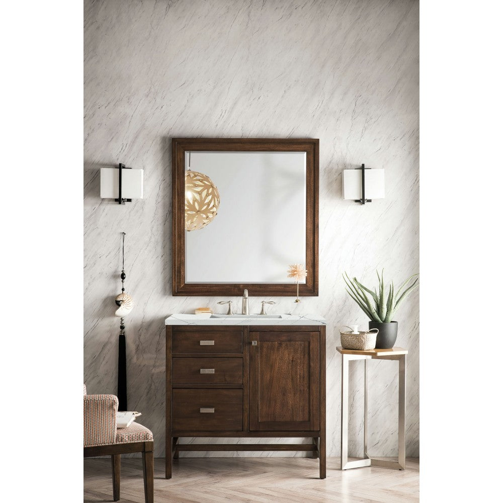 Addison 36" Single Vanity Mid Century Acacia w/ 3 CM Ethereal Noctis Quartz Top