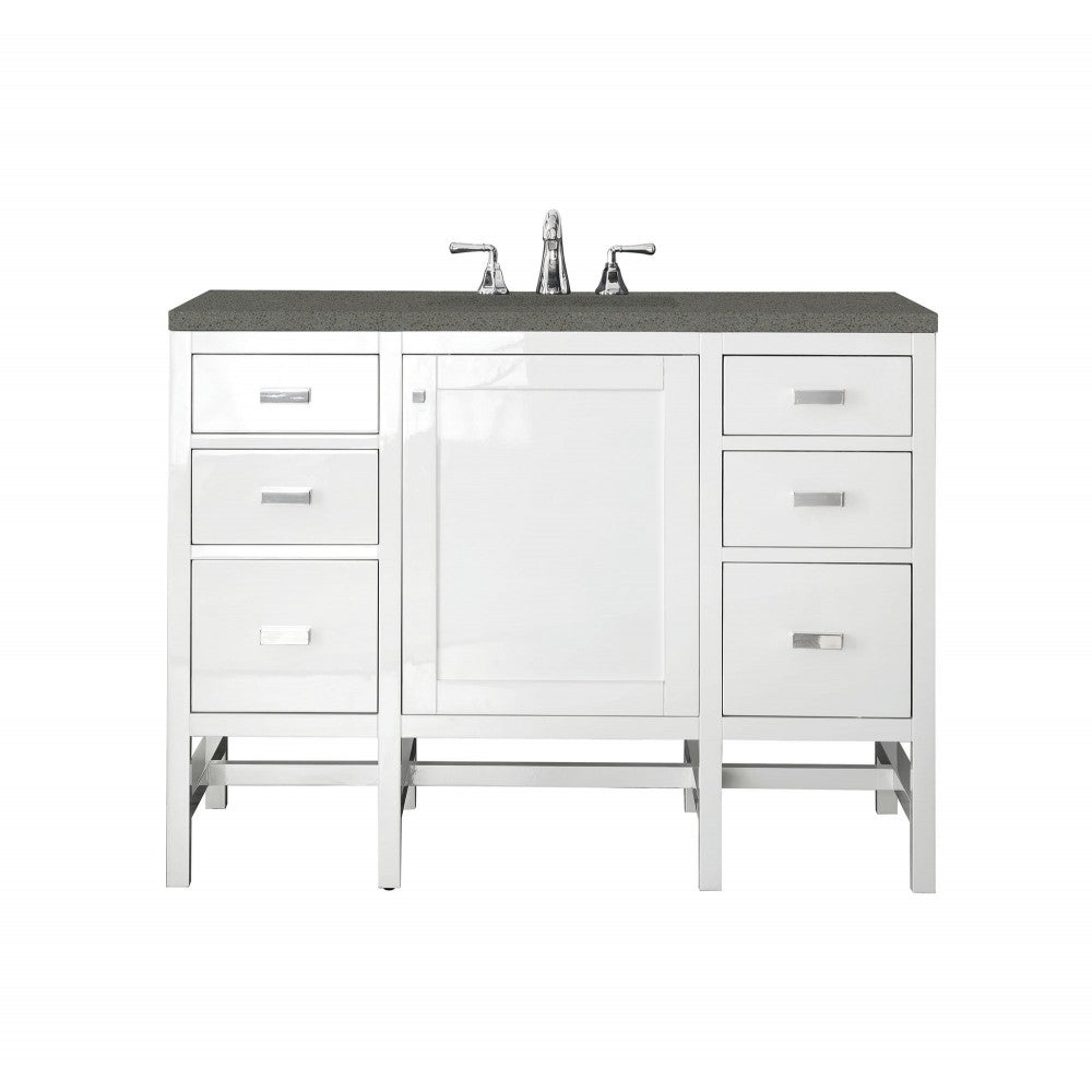 Addison 48" Single Vanity Cabinet, Glossy White, w/ 3 CM Gray Expo Quartz Top
