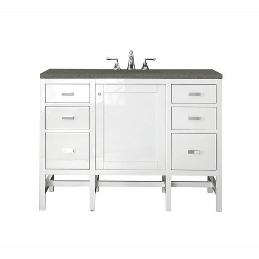 Addison 48" Single Vanity Cabinet, Glossy White, w/ 3 CM Gray Expo Quartz Top