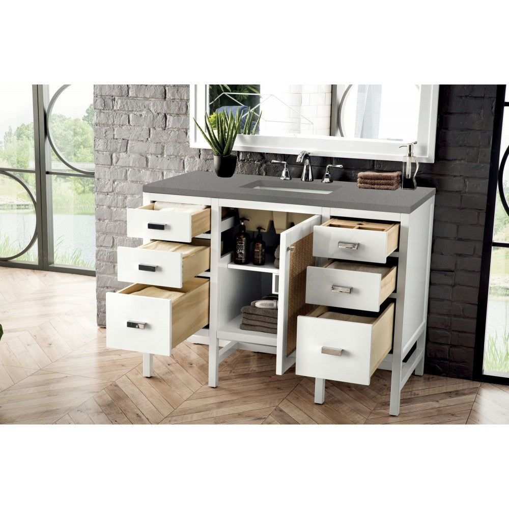 Addison 48" Single Vanity Cabinet, Glossy White, w/ 3 CM Gray Expo Quartz Top
