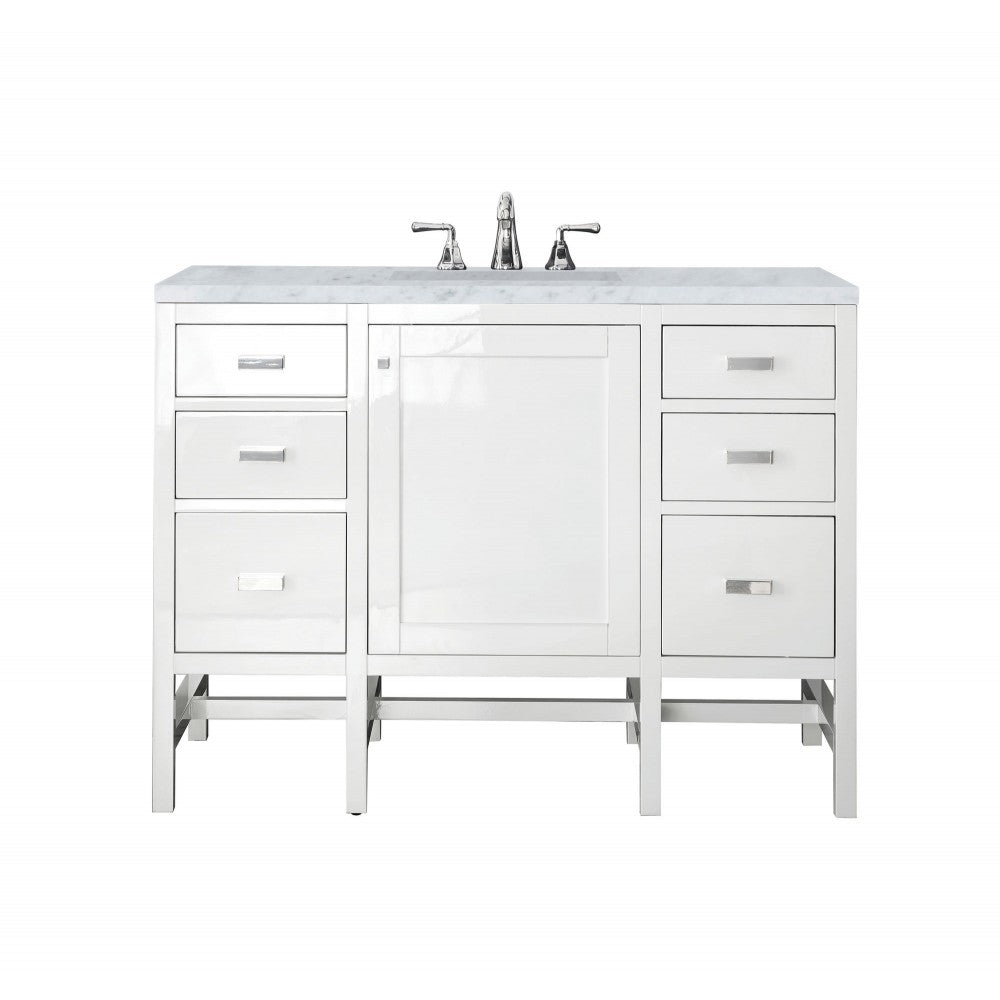 Addison 48" Single Vanity Cabinet, Glossy White, w/ 3 CM Carrara White Top