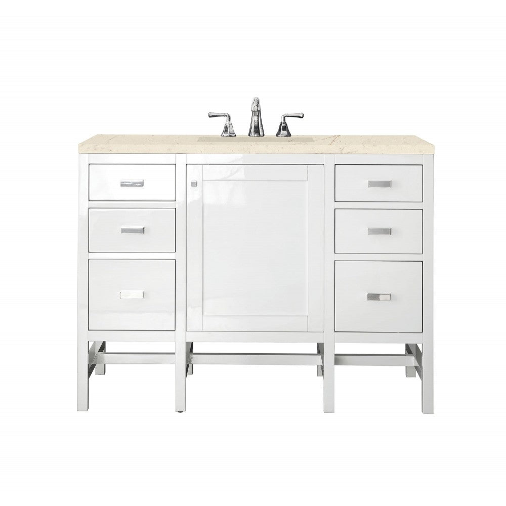 Addison 48" Single Vanity Cabinet, Glossy White, w/ 3 CM Eternal Marfil Top