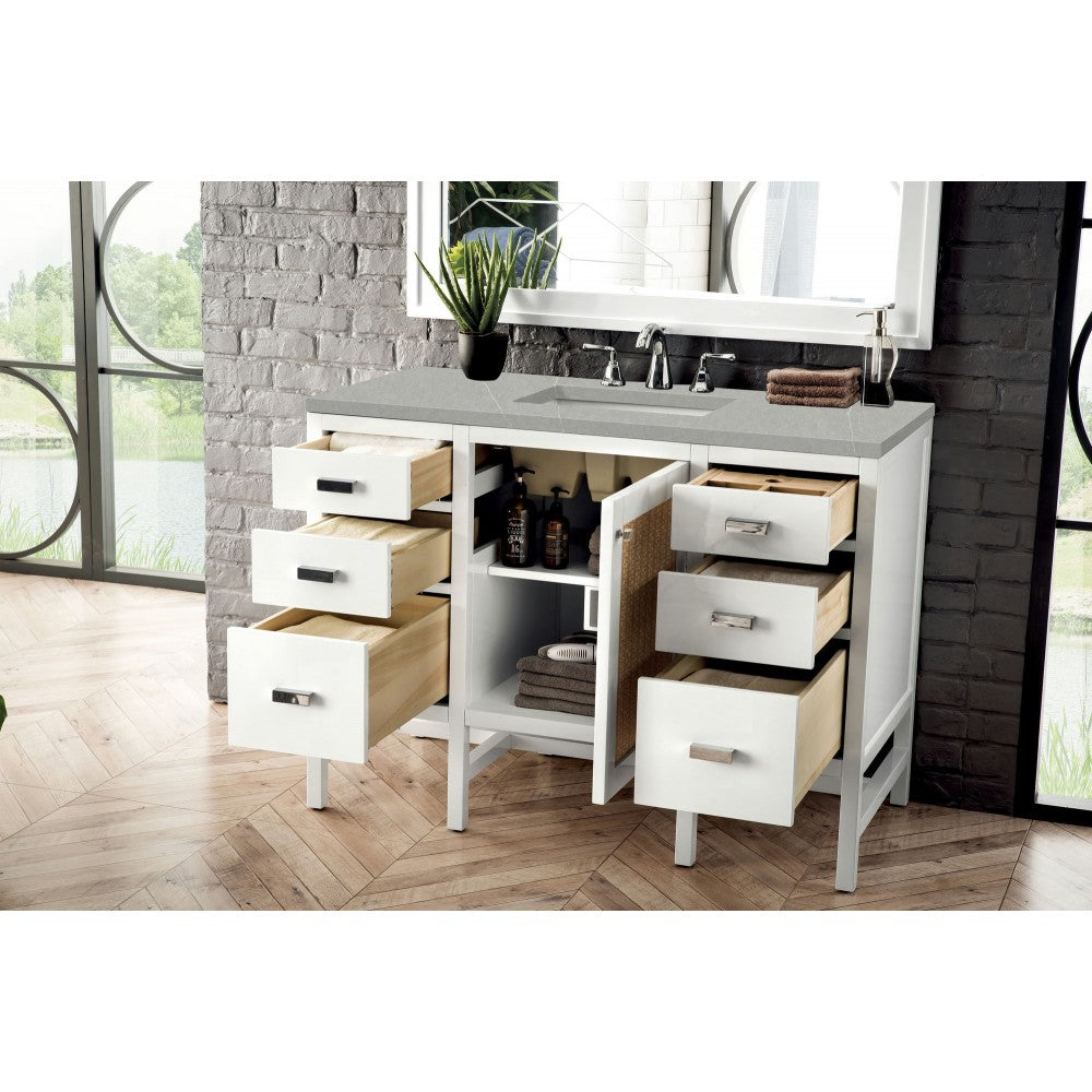 Addison 48" Single Vanity Cabinet, Glossy White, w/ 3 CM Eternal Serena Top