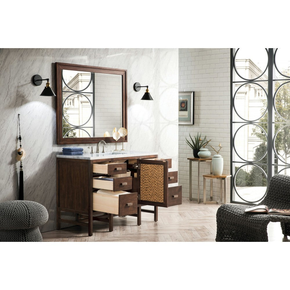 Addison 48" Single Vanity Cabinet, Mid Century Acacia, w/ 3 CM Carrara White Top