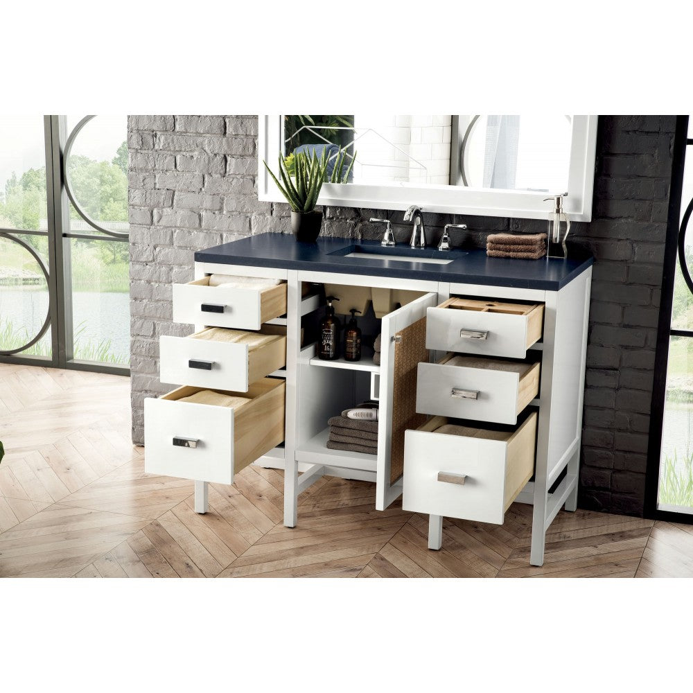 Addison 48" Single Vanity, Glossy White, w/ 3 CM Charcoal Soapstone Quartz Top