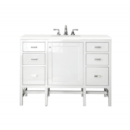 Addison 48" Single Vanity, Glossy White, w/ 3 CM Classic White Quartz Top