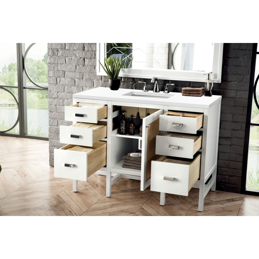 Addison 48" Single Vanity, Glossy White, w/ 3 CM Classic White Quartz Top