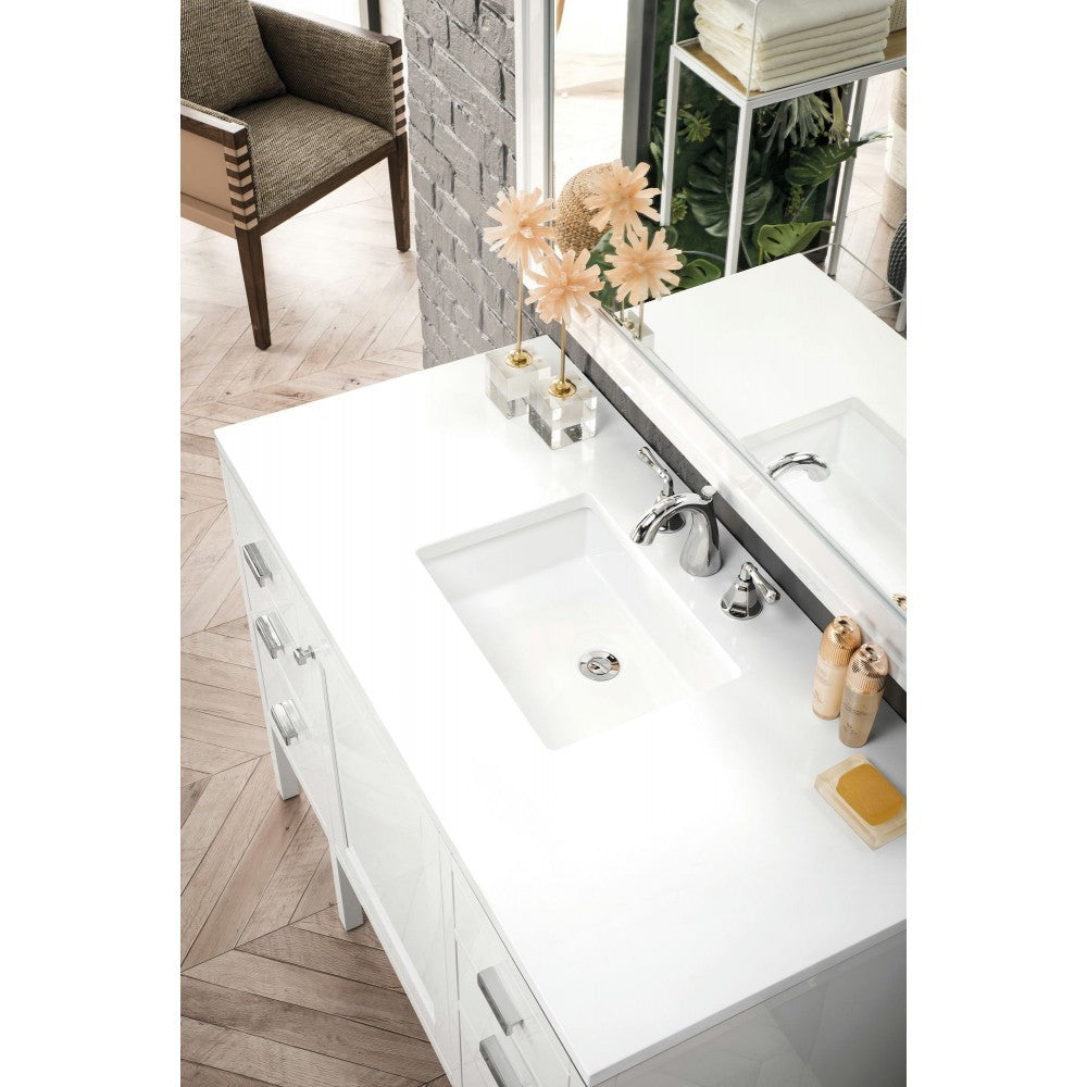 Addison 48" Single Vanity, Glossy White, w/ 3 CM Classic White Quartz Top