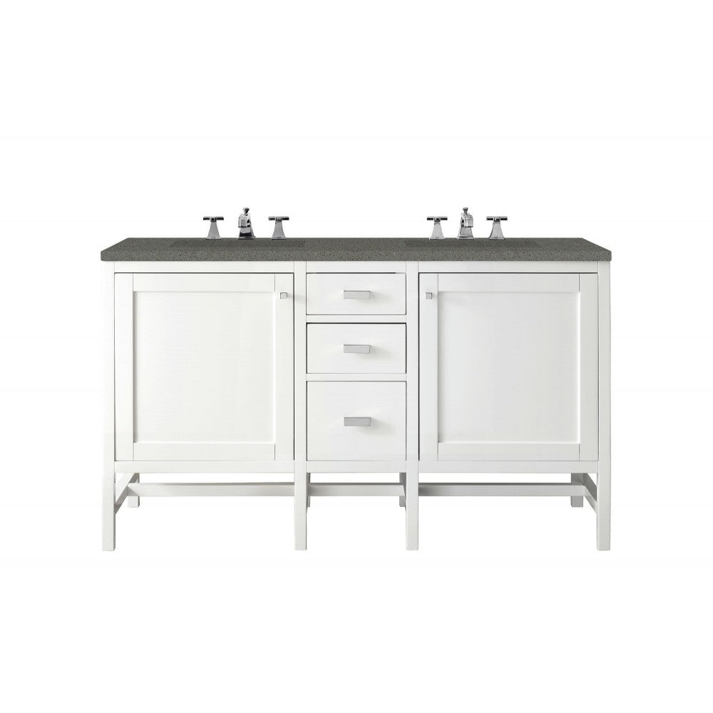 Addison 60" Double Vanity Cabinet, Glossy White, w/ 3 CM Gray Expo Quartz Top