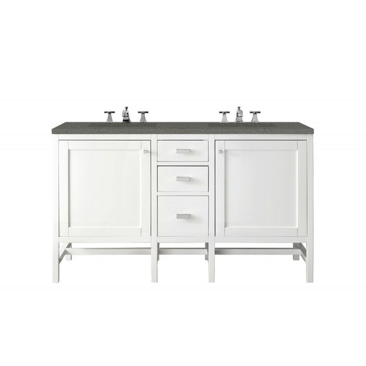 Addison 60" Double Vanity Cabinet, Glossy White, w/ 3 CM Gray Expo Quartz Top