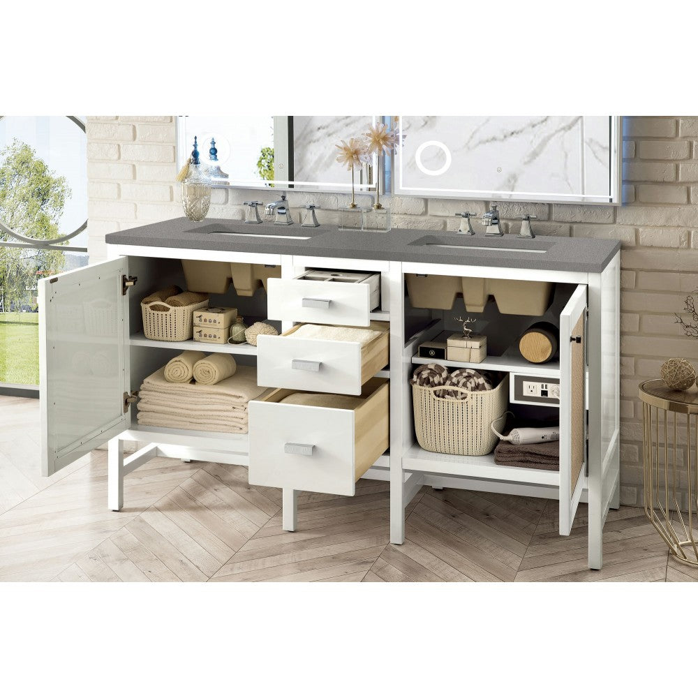 Addison 60" Double Vanity Cabinet, Glossy White, w/ 3 CM Gray Expo Quartz Top