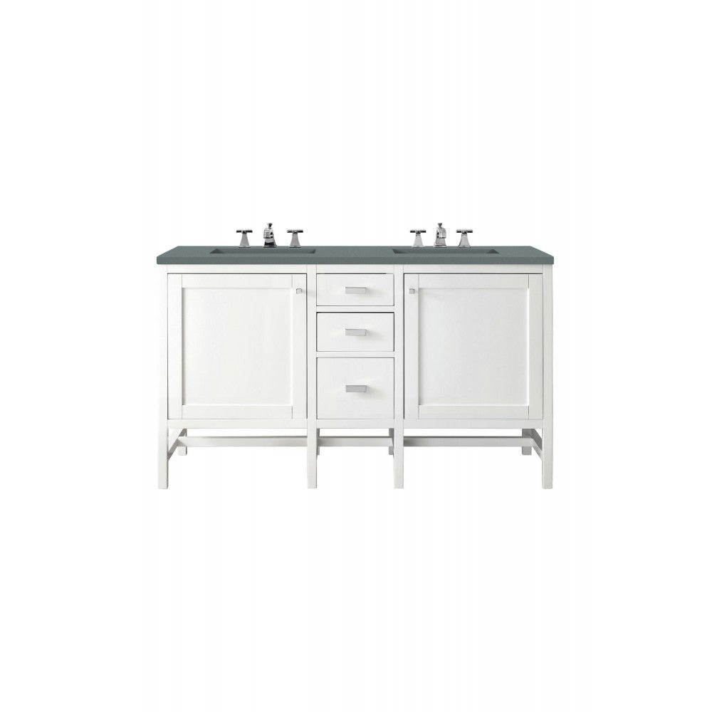Addison 60" Double Vanity Cabinet, Glossy White, w/ 3 CM Cala Blue Top