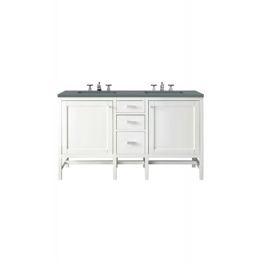 Addison 60" Double Vanity Cabinet, Glossy White, w/ 3 CM Cala Blue Top