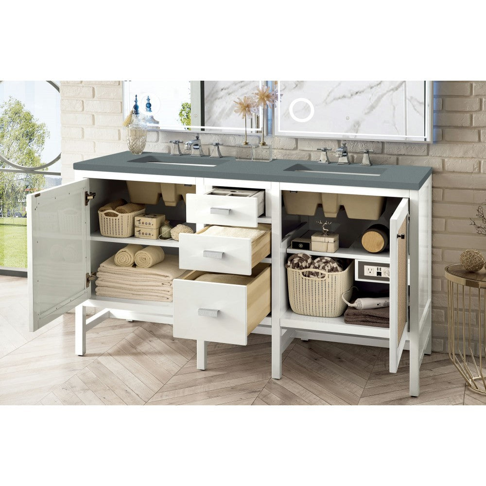 Addison 60" Double Vanity Cabinet, Glossy White, w/ 3 CM Cala Blue Top